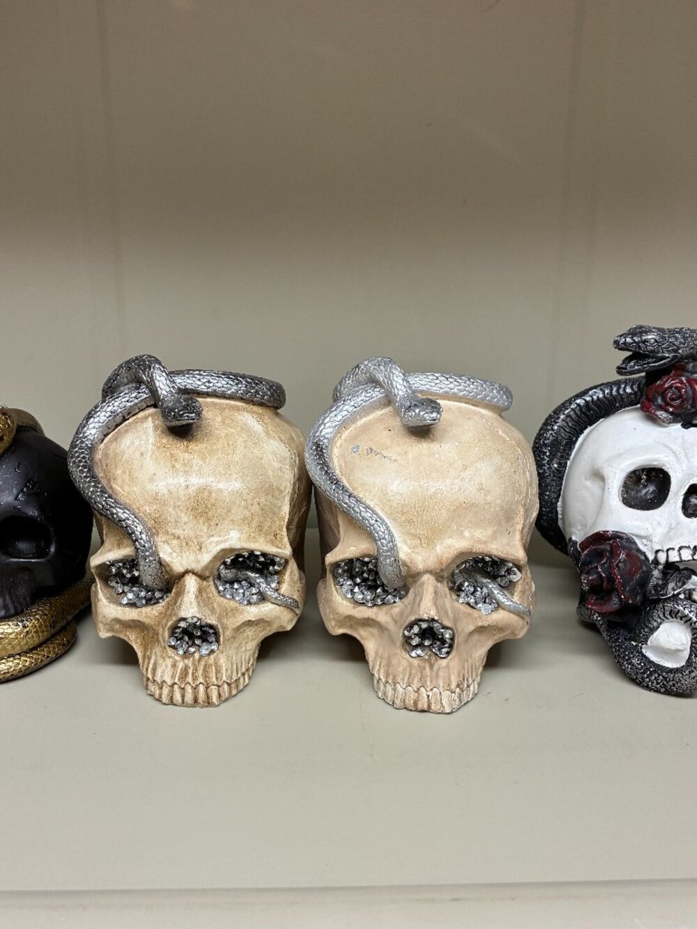 Gothic Skull Snake Figurine Lot Halloween Decor Resin Skeleton Head Statue Prop